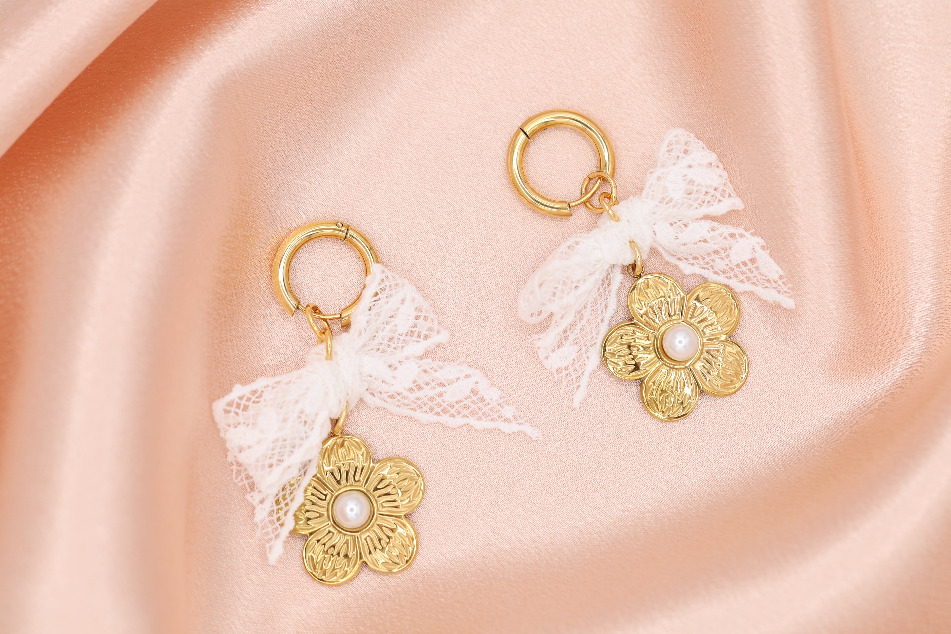 Aria Lace Bow Flower Hoop Earrings