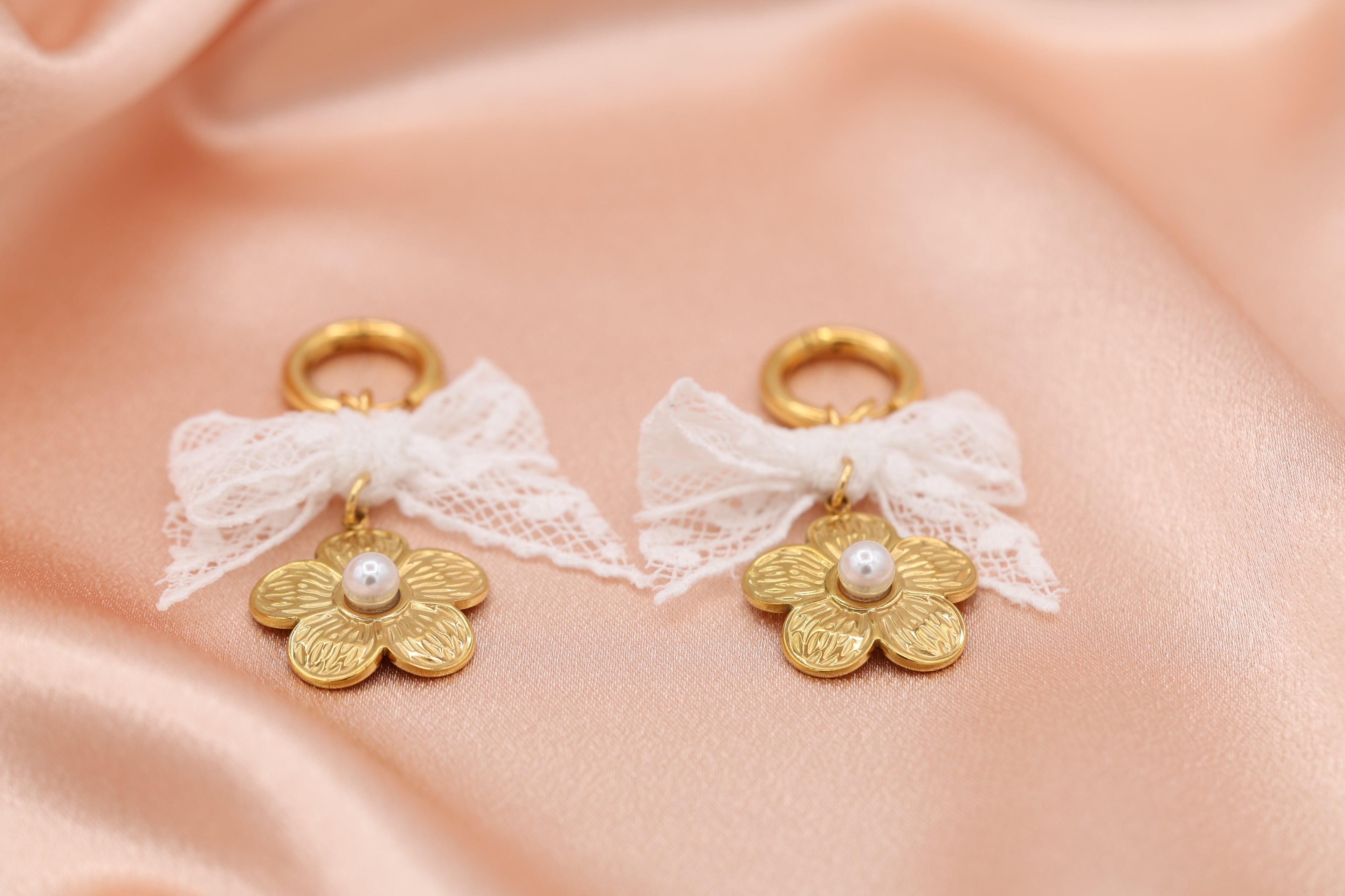 Aria Lace Bow Flower Hoop Earrings