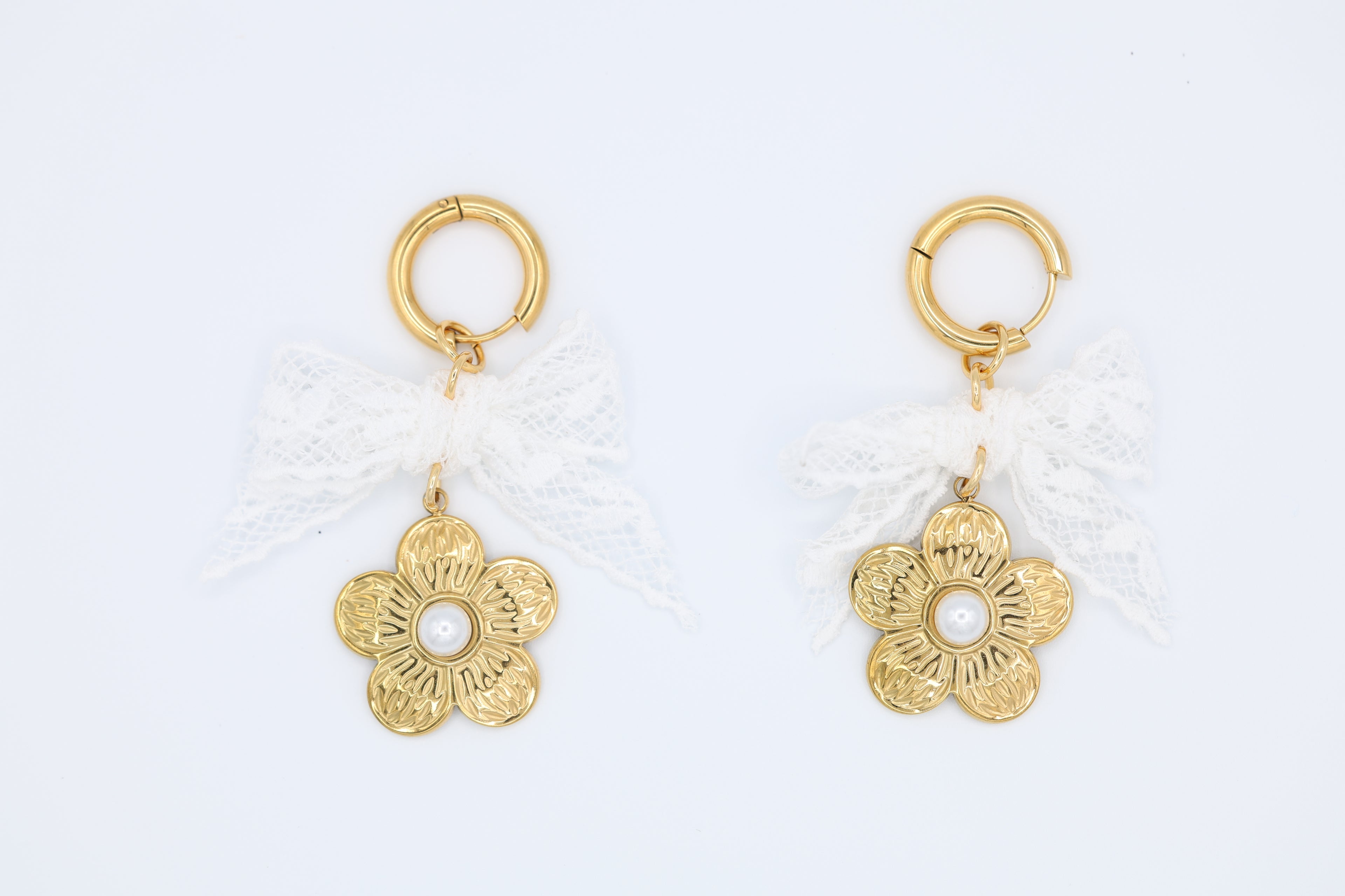 Aria Lace Bow Flower Hoop Earrings