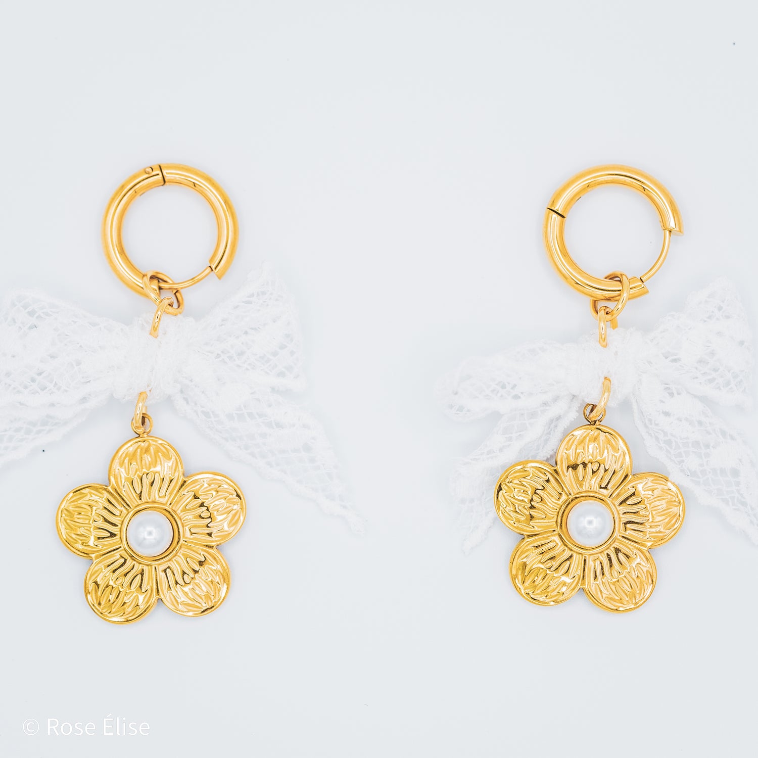 Aria Lace Bow Flower Hoop Earrings