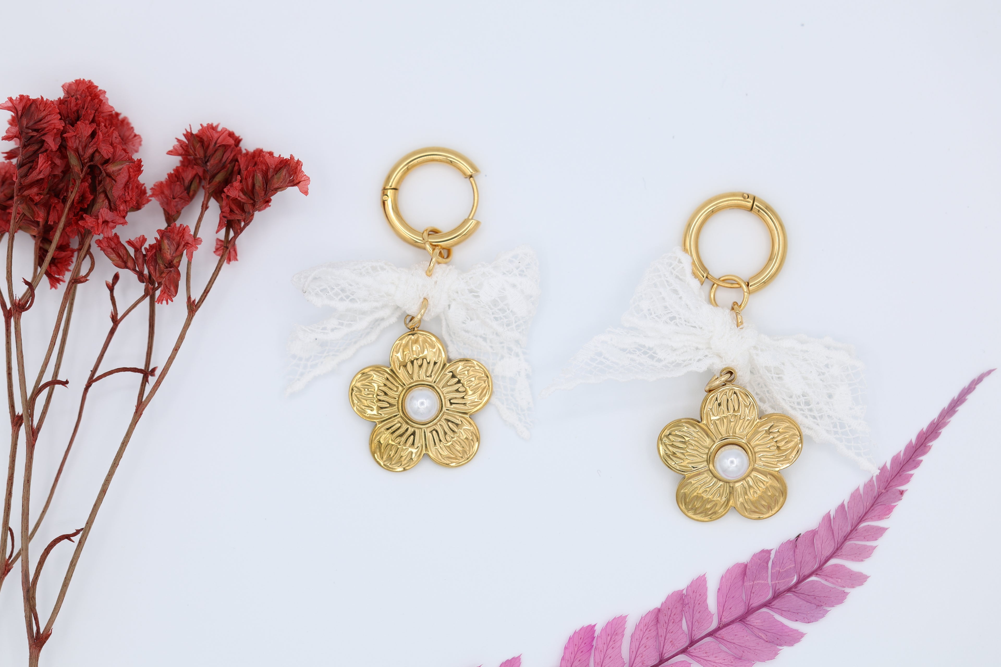 Aria Lace Bow Flower Hoop Earrings