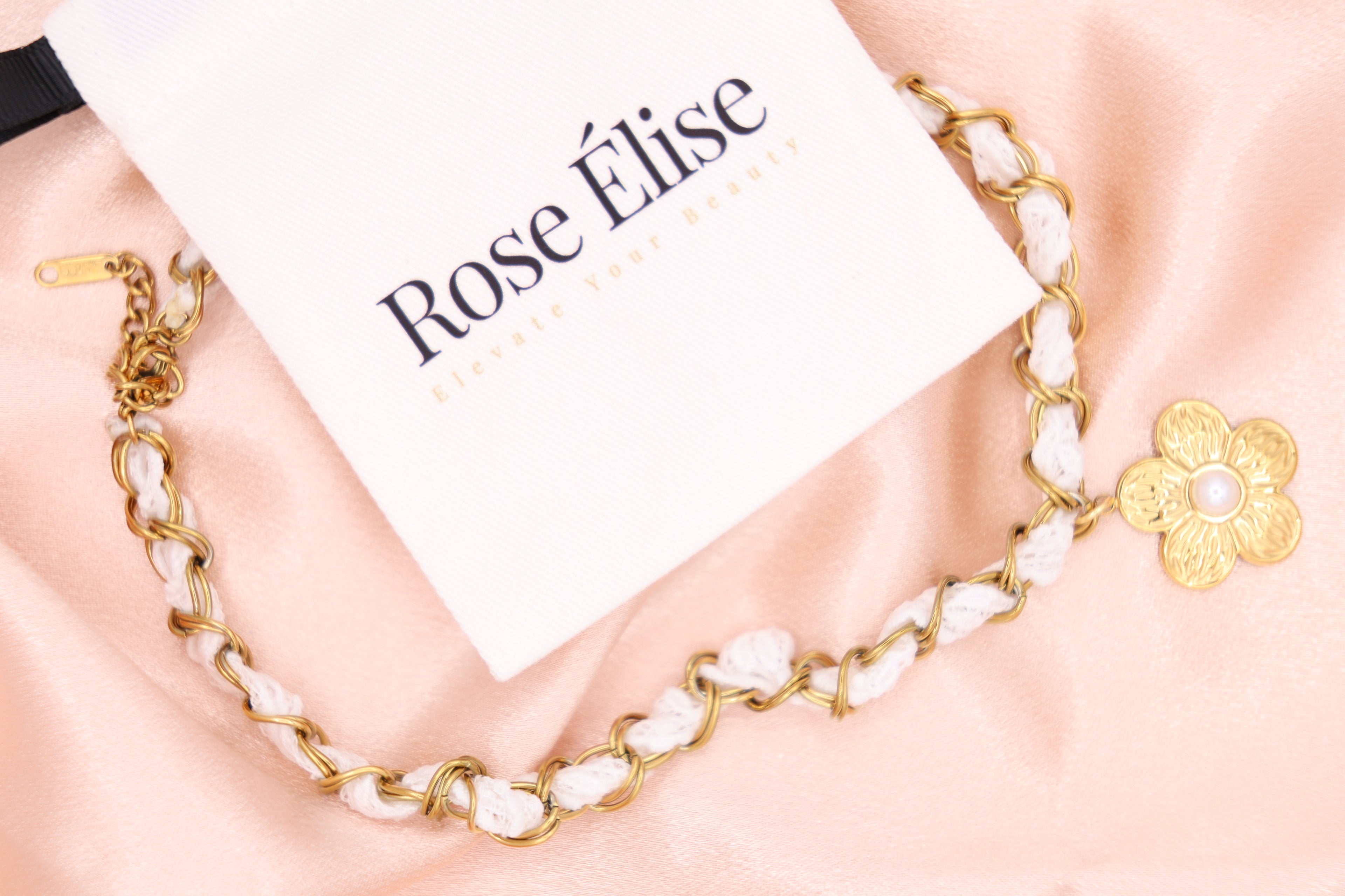 Aria - Gold Lace Chain Necklace with Flower Pendant