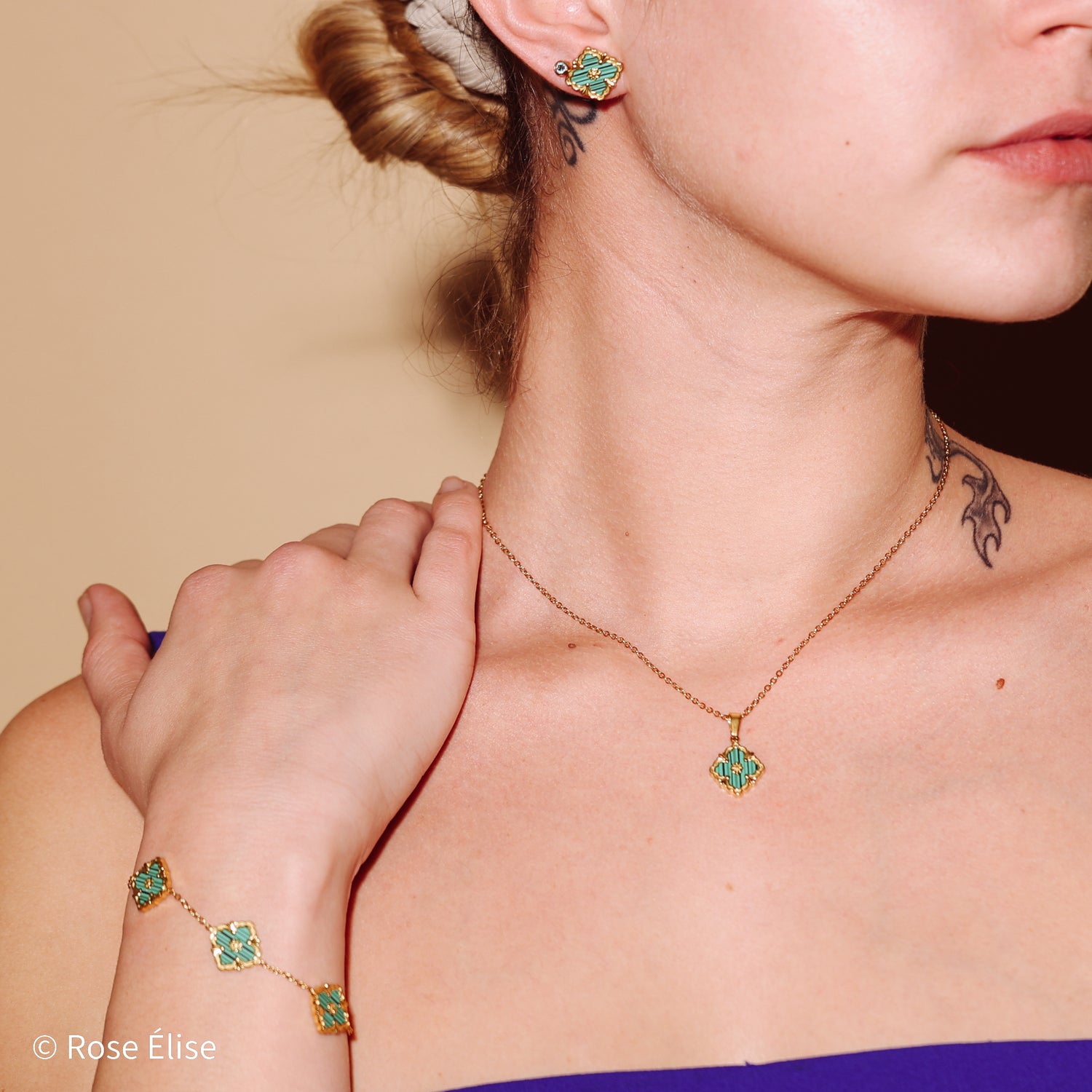 Verdant - 18k Gold Malachite Clover Bracelet