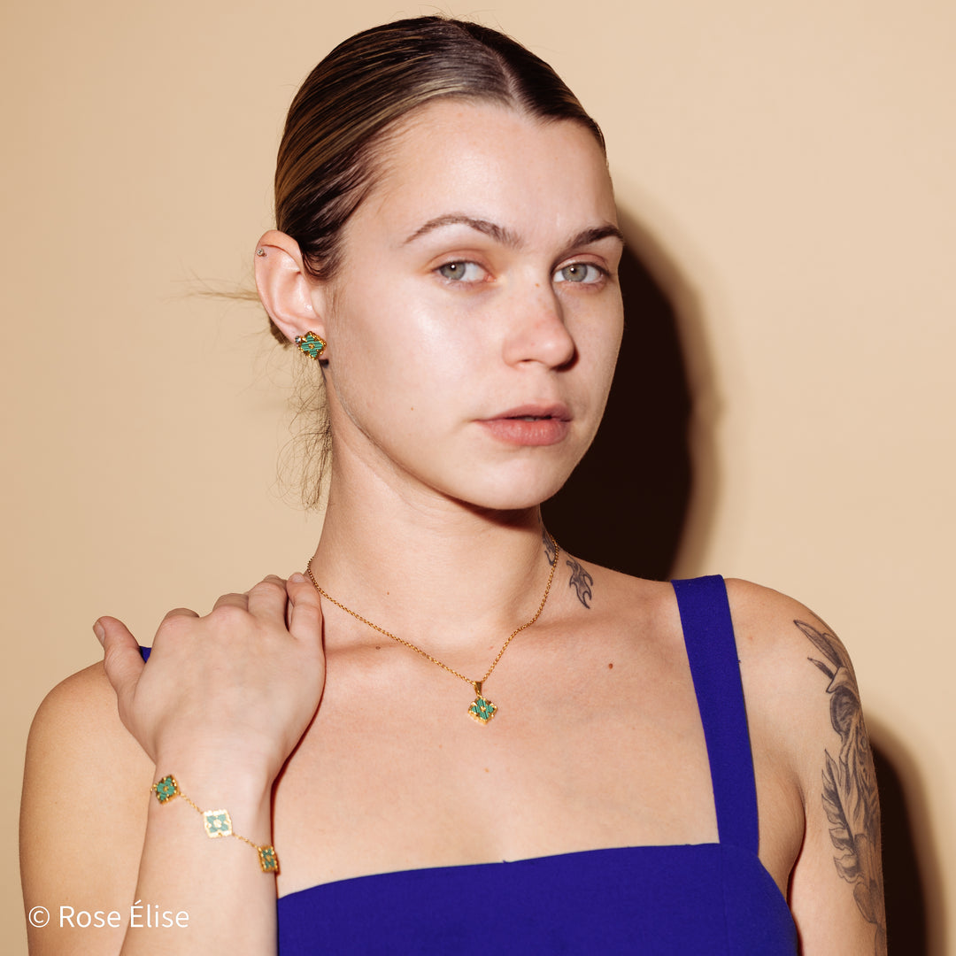 Verdant - 18k Gold Malachite Clover Earrings