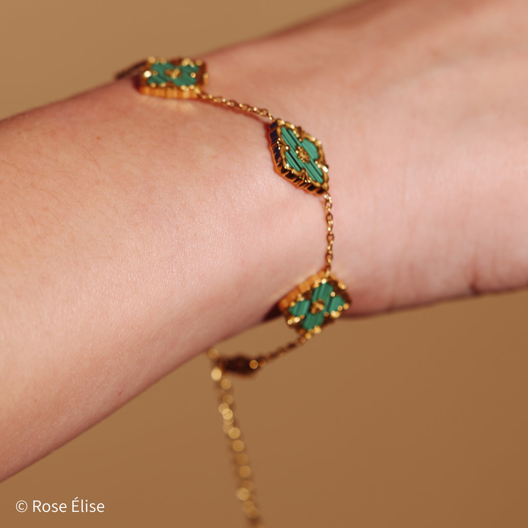 Verdant - 18k Gold Malachite Clover Bracelet