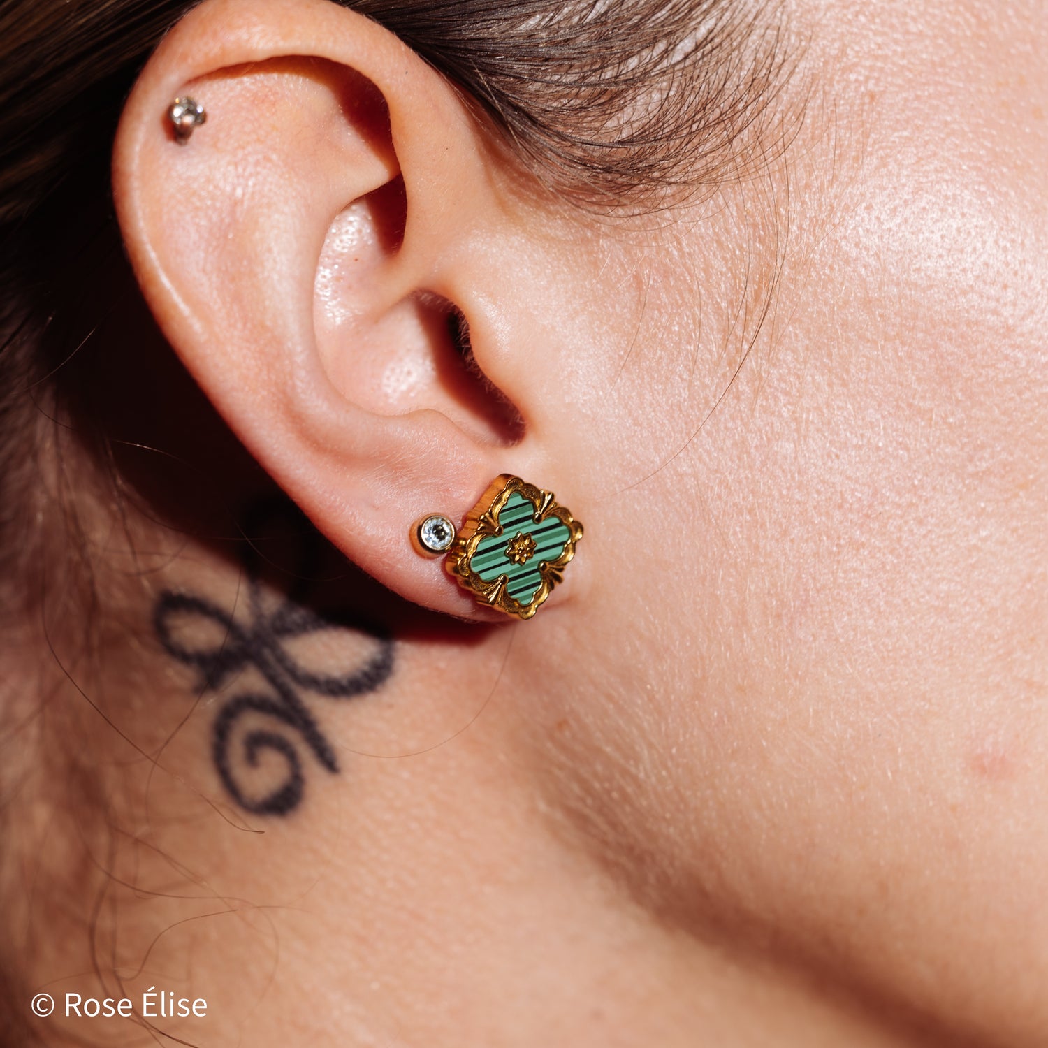Verdant - 18k Gold Malachite Clover Earrings
