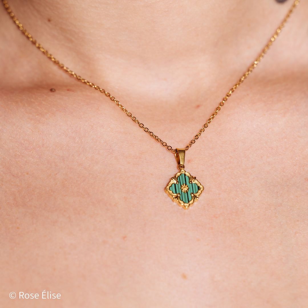 Verdant - 18k Gold Malachite Clover Necklace