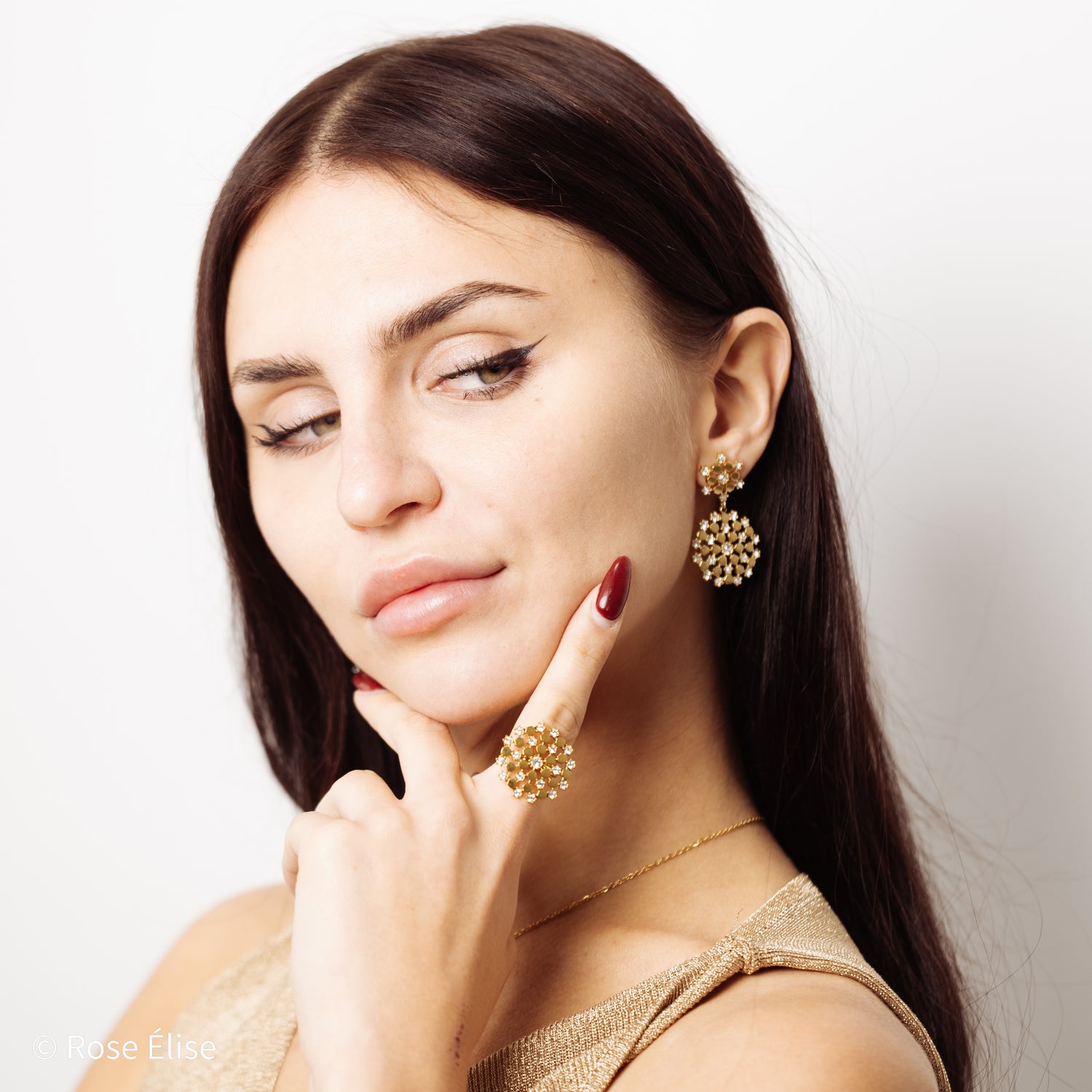 Alvéole - 18k Gold Honeycomb Czech Diamond Earrings