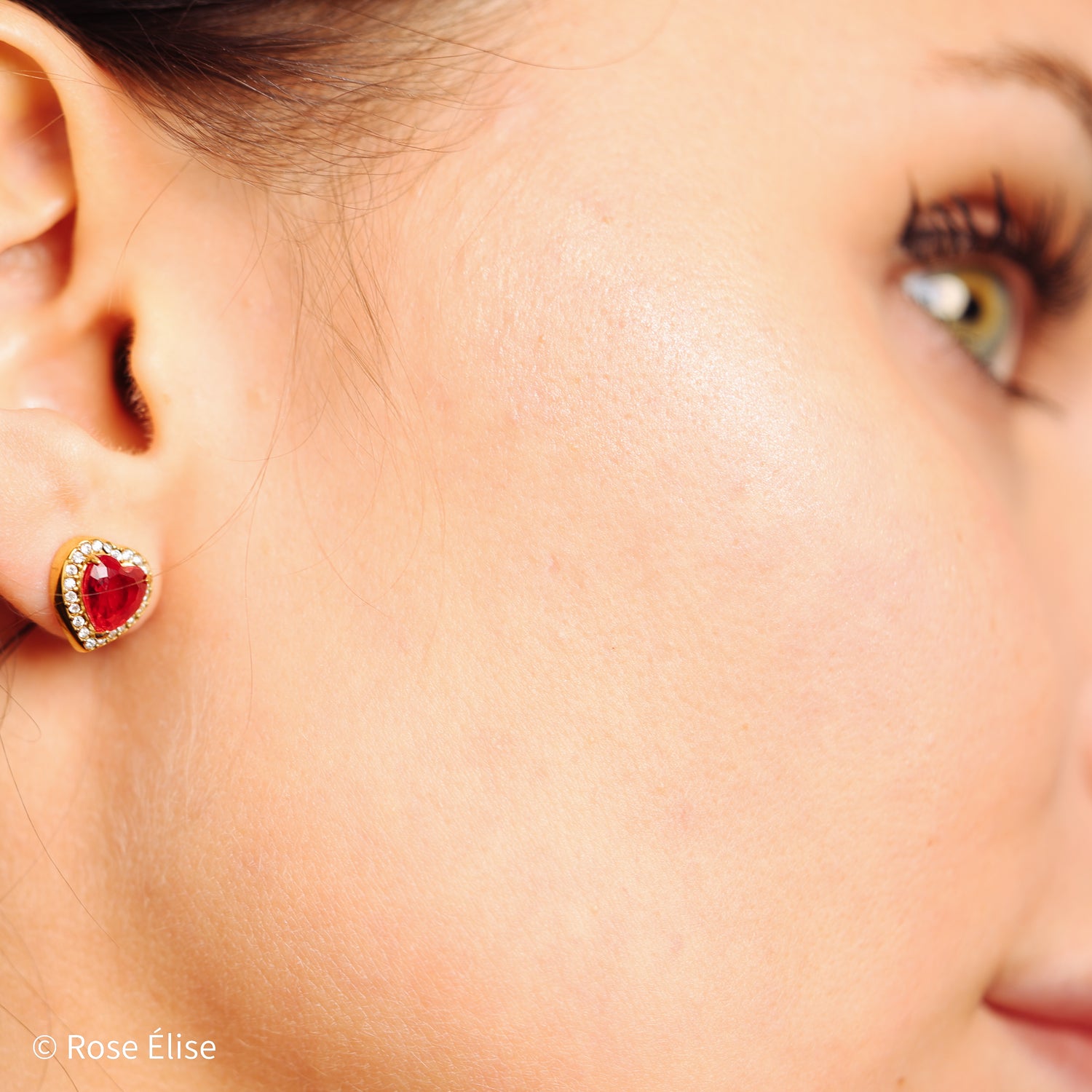 Coeur - 18k Gold Red Heart Zircon Earrings