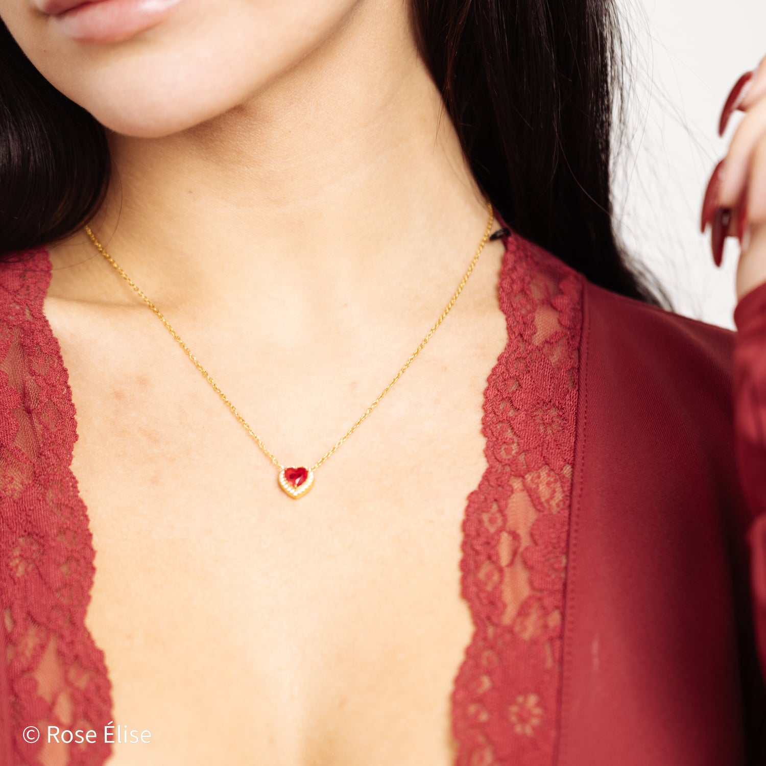 Coeur - 18k Gold Red Heart Zircon Necklace