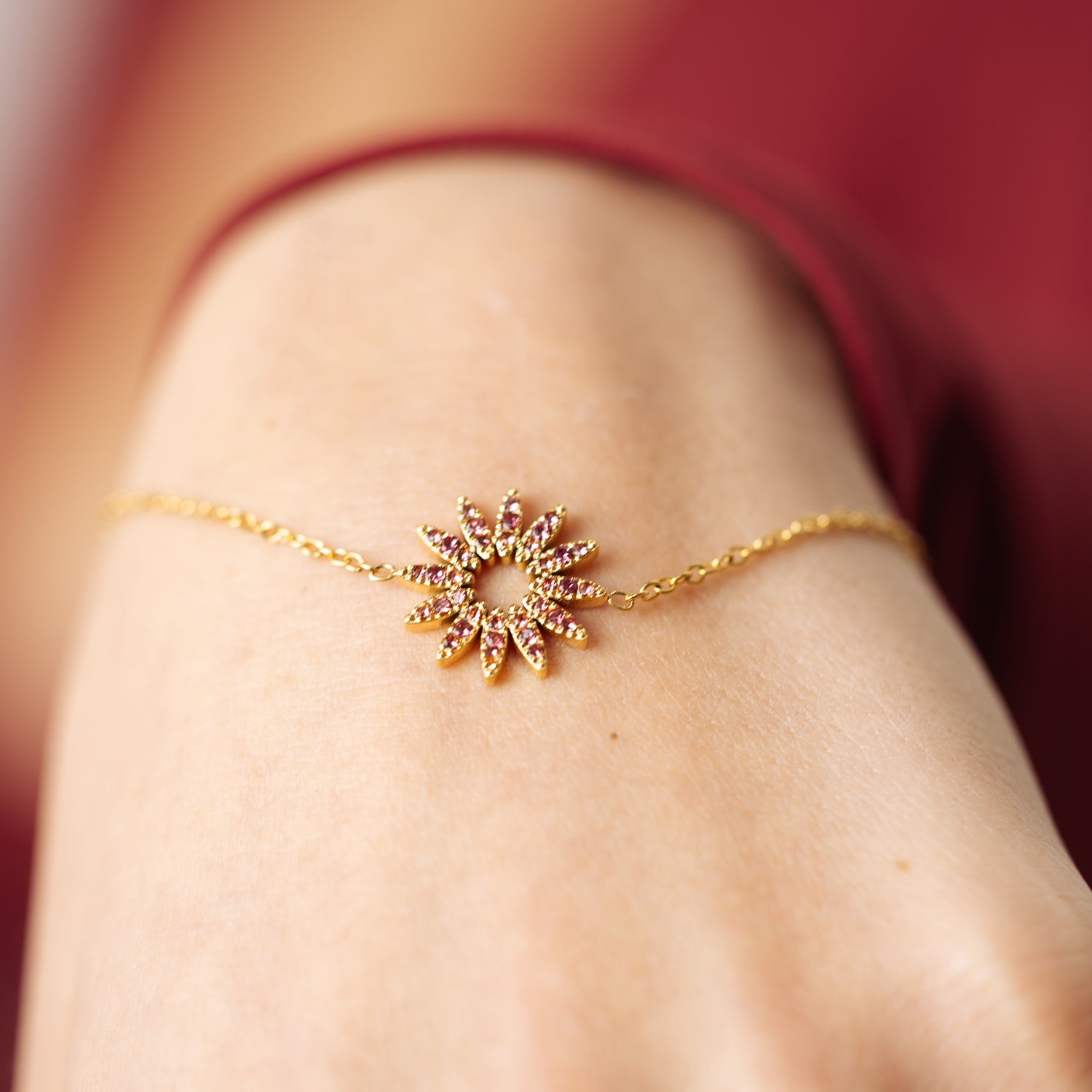 Soleil - 18k Gold Pink Zircon Sunflower Bracelet