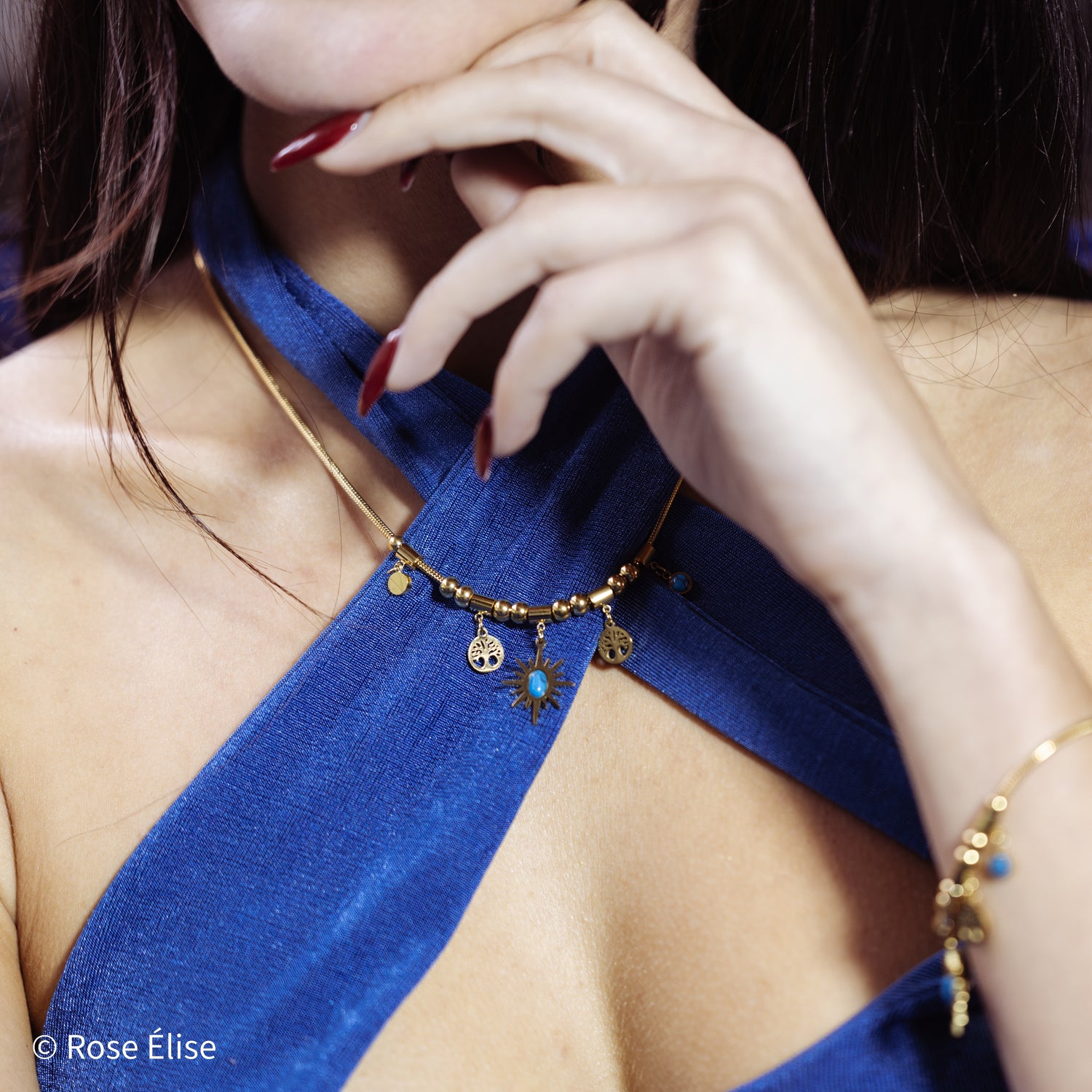 Azura - 18k Gold Turquoise Sun & Tree of Life Necklace