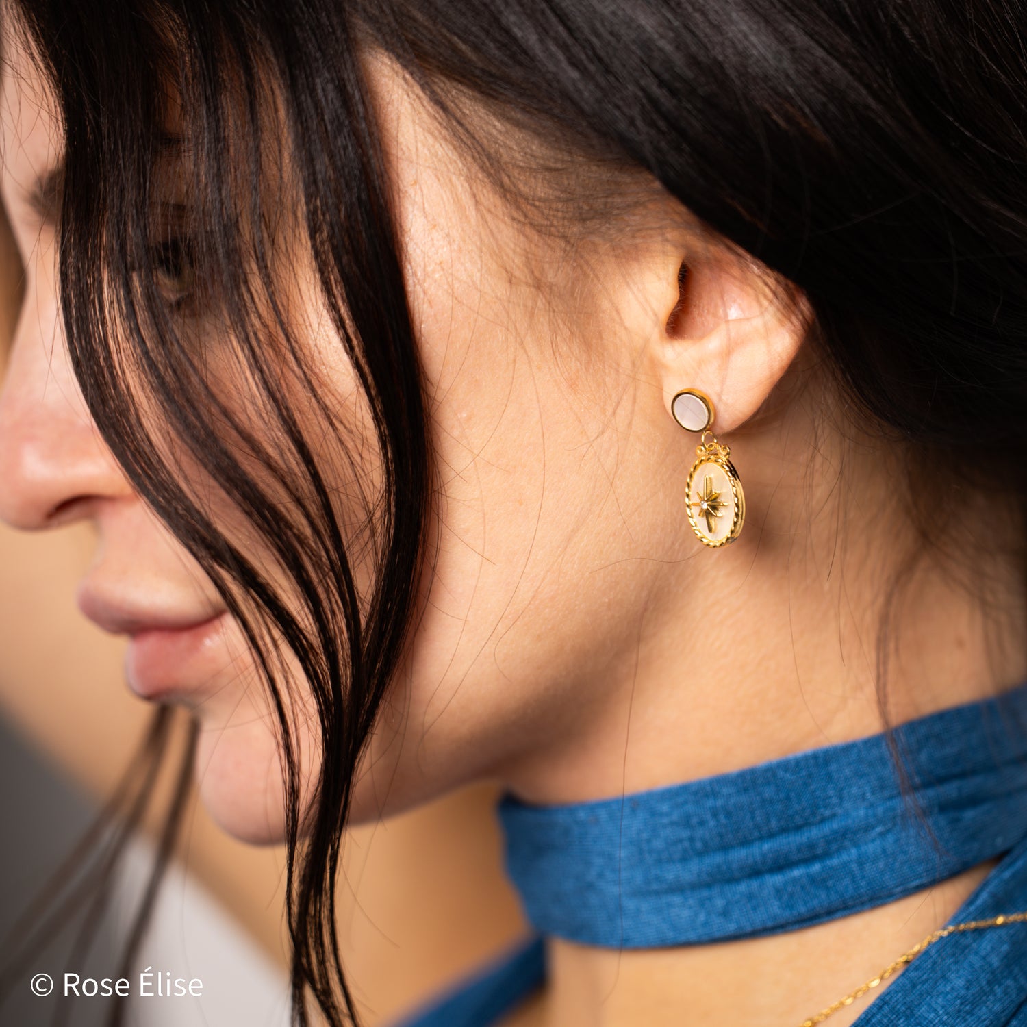 Stella - 18k Gold Mother of Pearl Star Drop Earrings