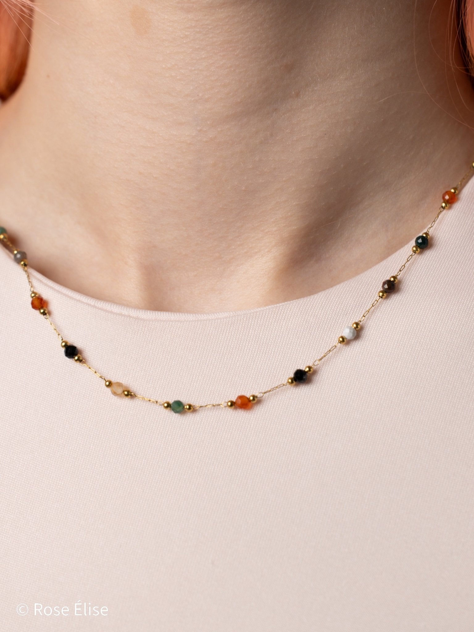 Gemma - 18k Gold Natural Stone Necklace - Rose Élise