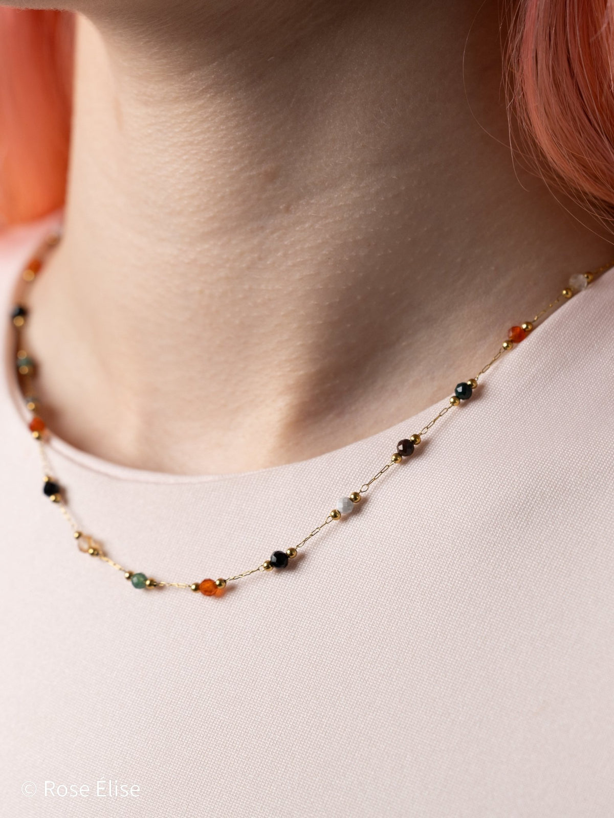 Gemma - 18k Gold Natural Stone Necklace - Rose Élise