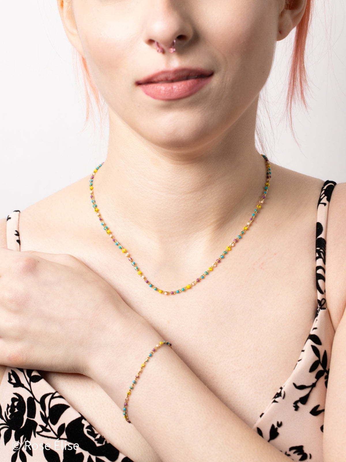 Vivace - 18k Gold Prismatic Enamel Necklace - Rose Élise