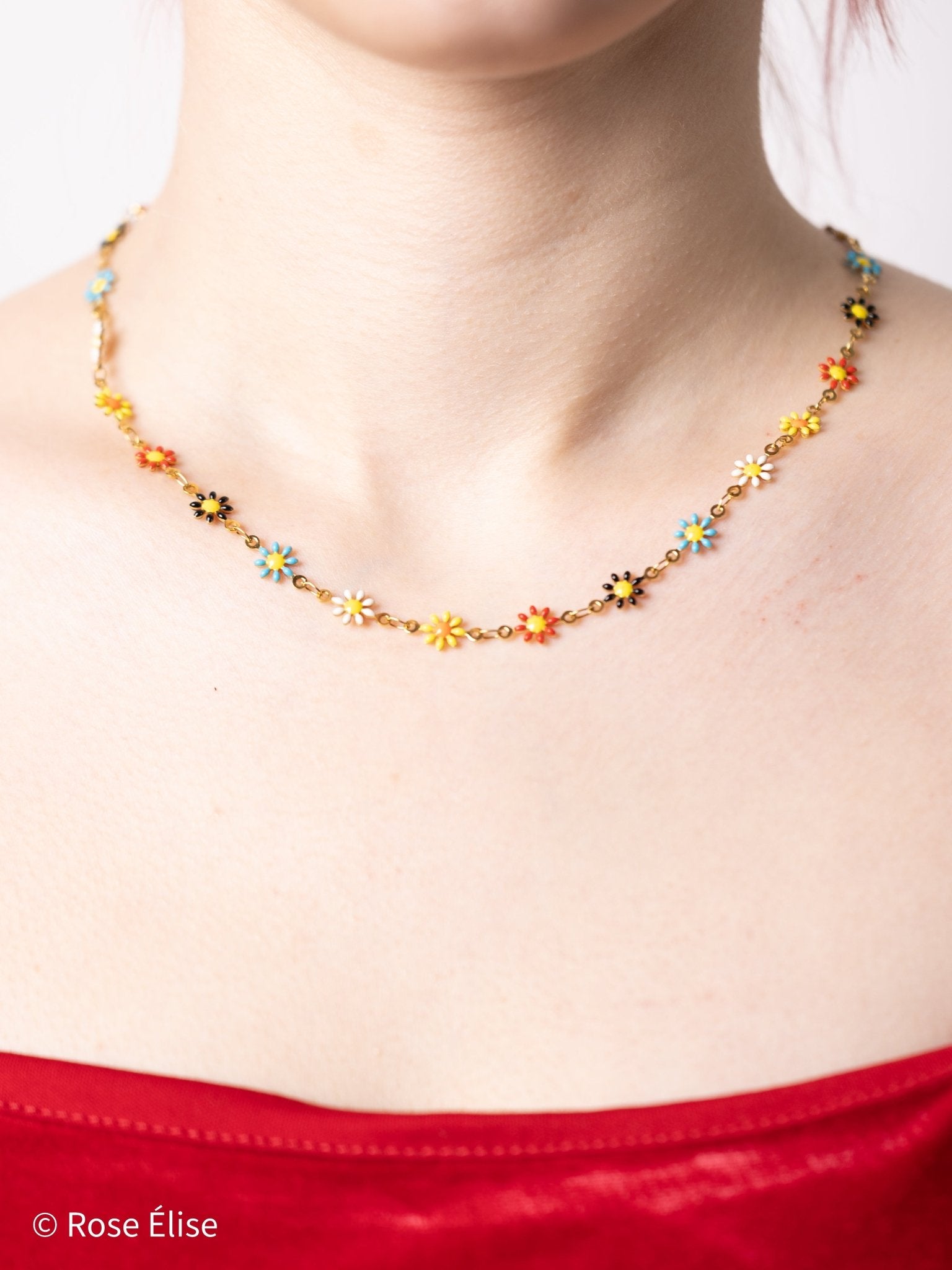 Fiore - 18k Gold Enamel Daisy Necklace - Rose Élise