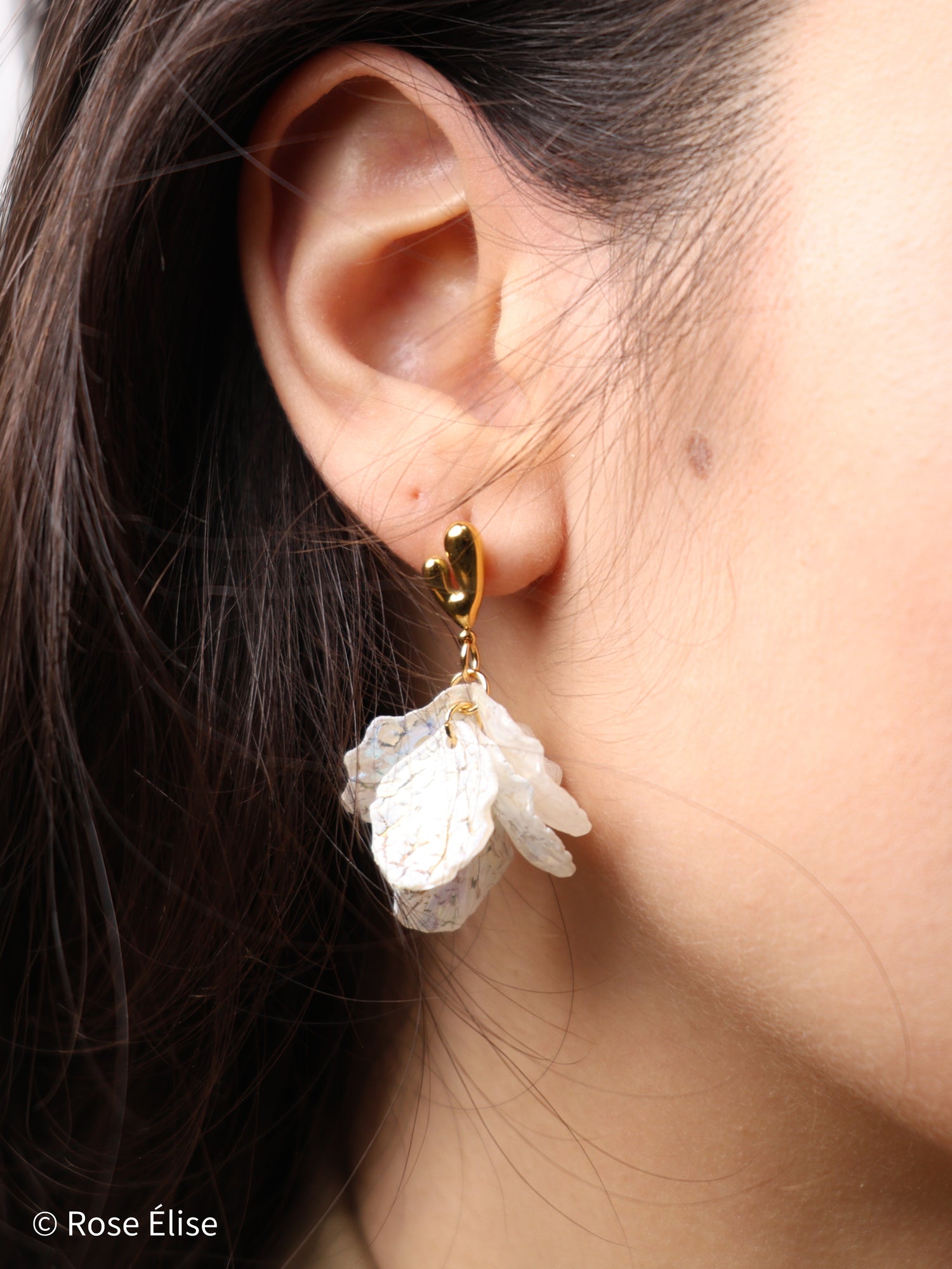 18k Gold Iridescent Flower Drop Earrings