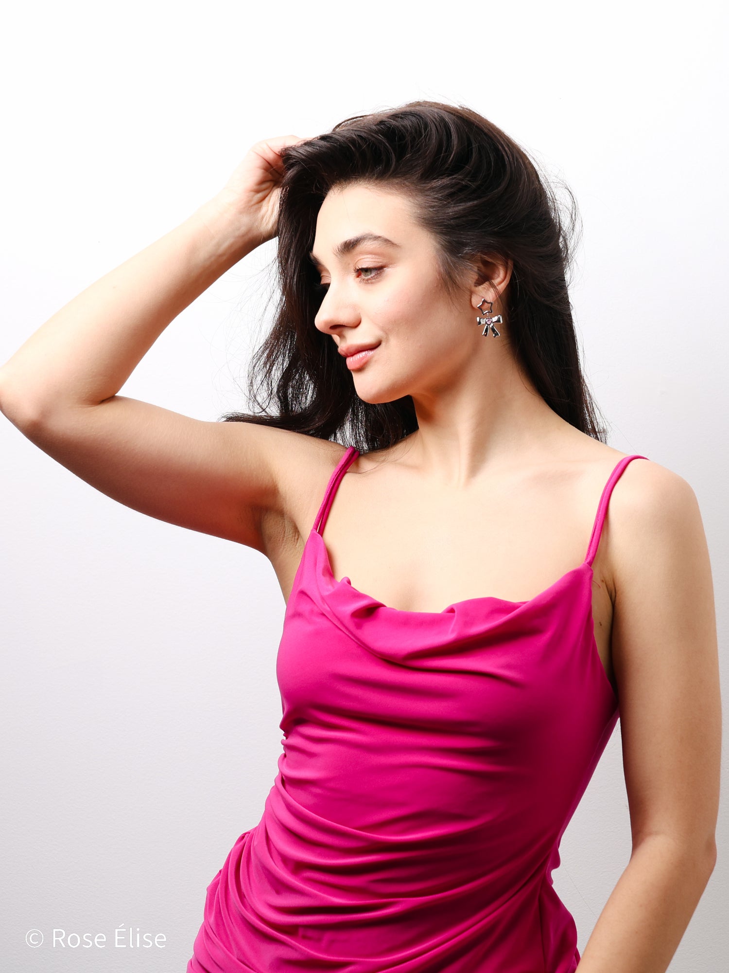 Noël - 18k Gold Bow Star Pink Crystal Earrings