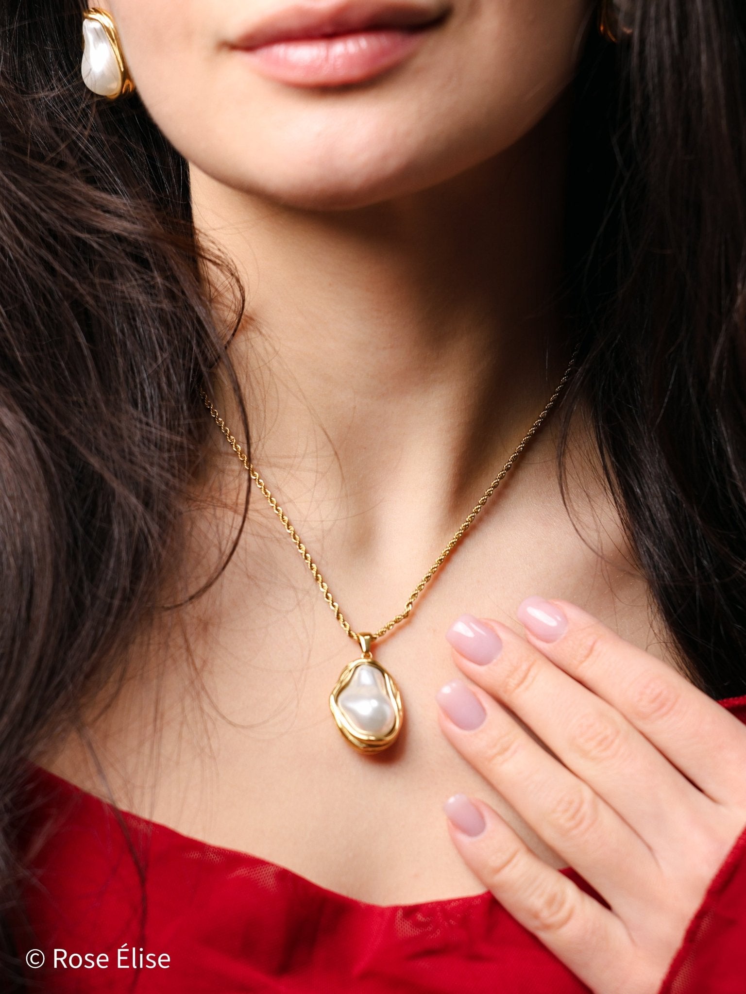 Baroque - 18k Gold Baroque Pearl Necklace - Rose Élise