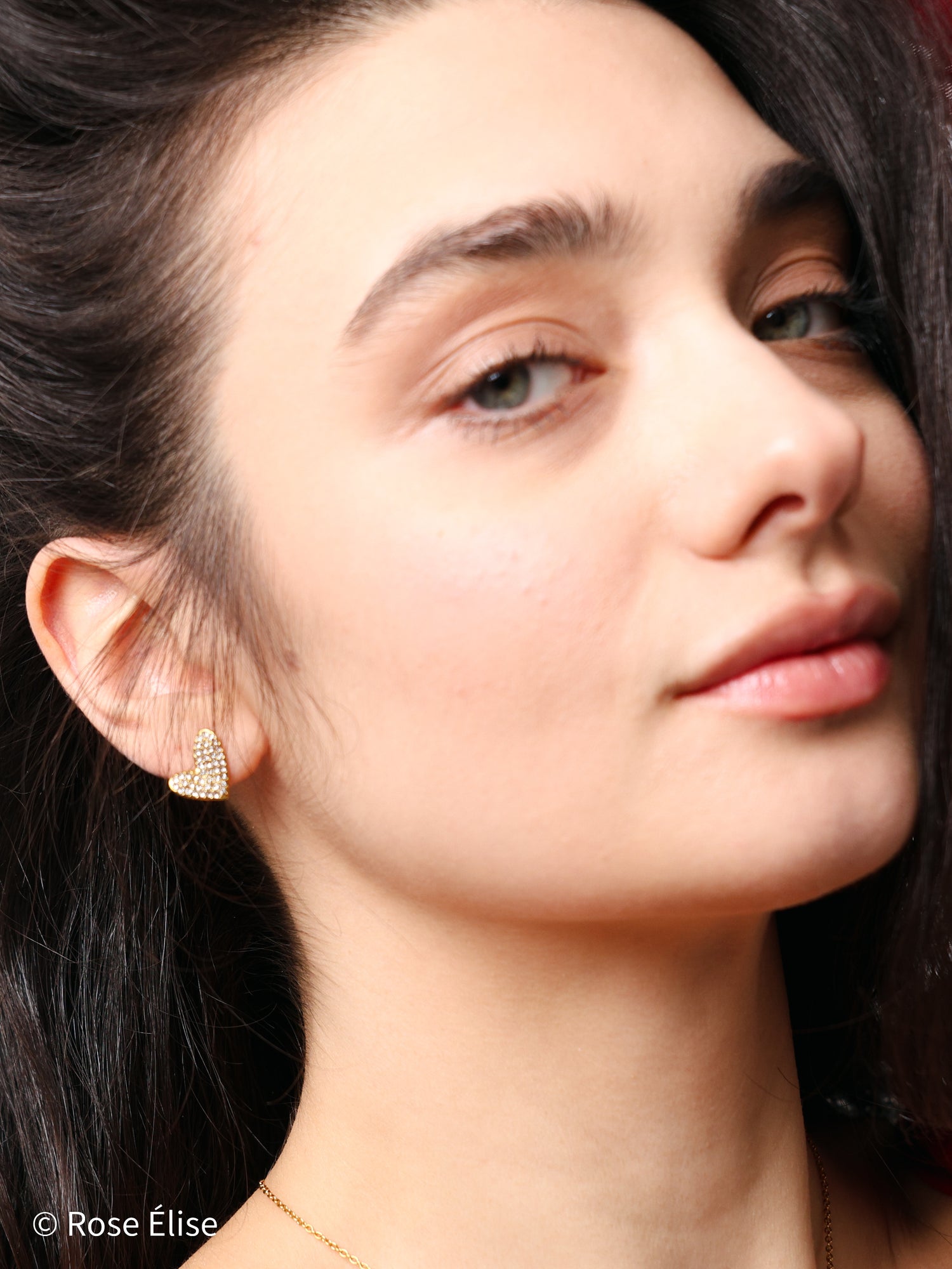 Étincelle - 18k Gold Pavé Crystal Heart Earrings