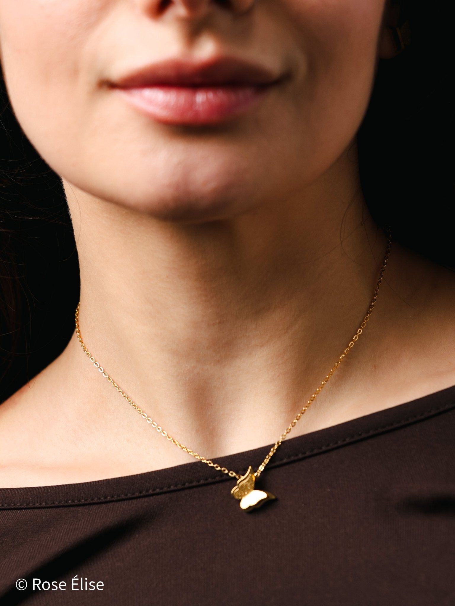 Volette - 18k Gold Textured Butterfly Necklace - Rose Élise