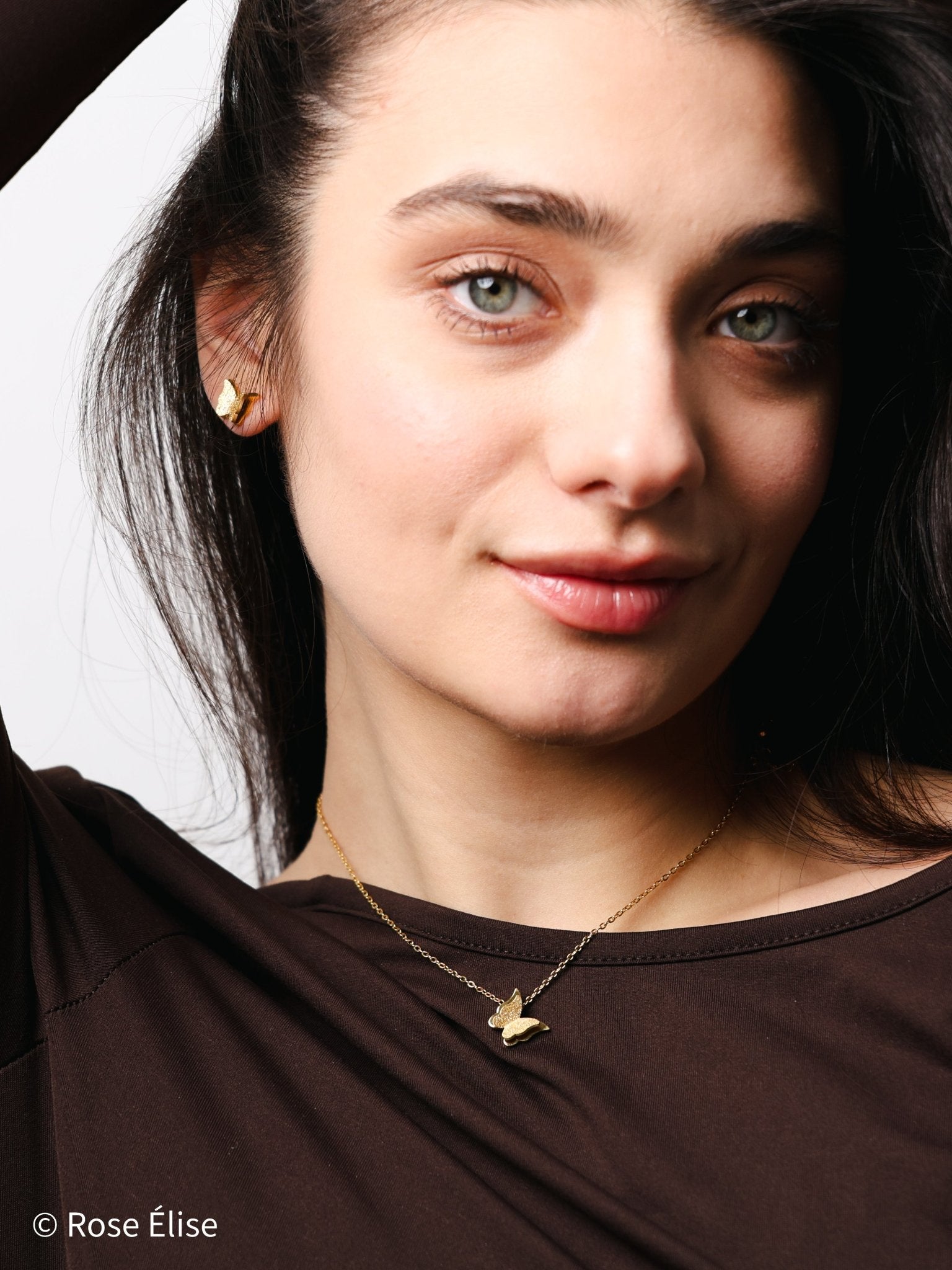 Volette - 18k Gold Textured Butterfly Necklace - Rose Élise