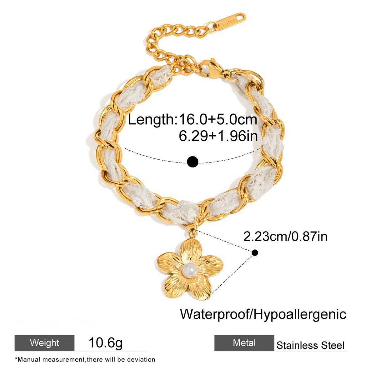 Aria - Gold Lace Chain Bracelet with Flower Pendant