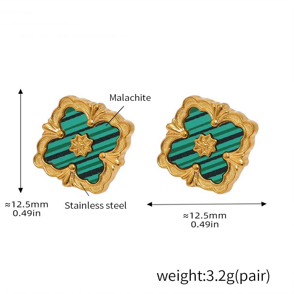Verdant - 18k Gold Malachite Clover Earrings - Rose Élise