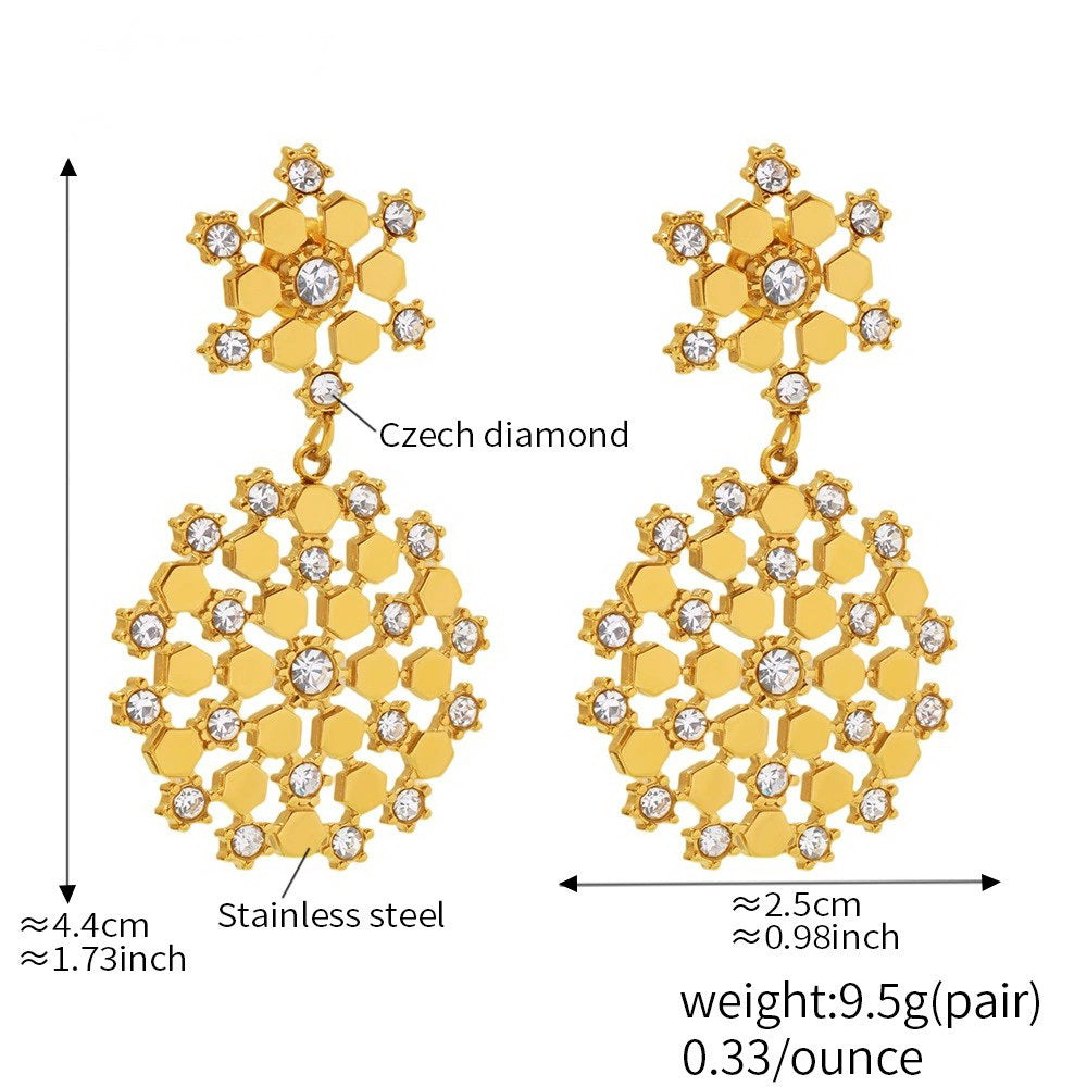 Alvéole - 18k Gold Honeycomb Czech Diamond Earrings