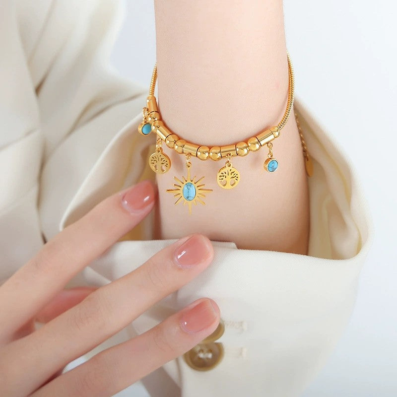 Azura - 18k Gold Turquoise Sun & Tree of Life Bracelet