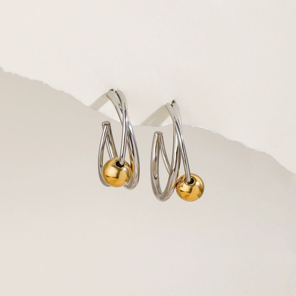Dualité - 18k Gold & Silver Two-Tone Sculptural Hoop Earrings