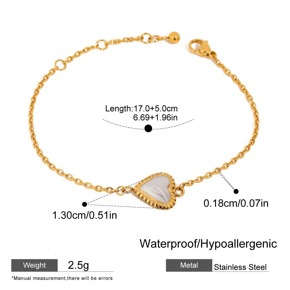 Irisé - 18k Gold Pearlescent Heart Bracelet