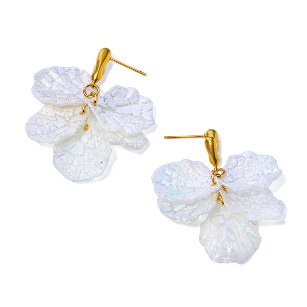 18k Gold Iridescent Flower Drop Earrings