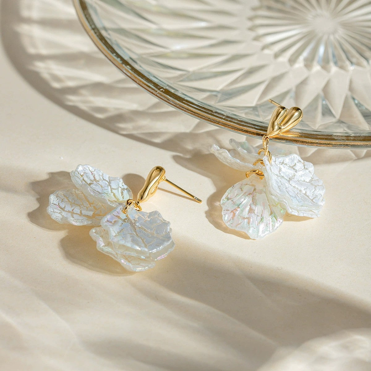 18k Gold Iridescent Flower Drop Earrings