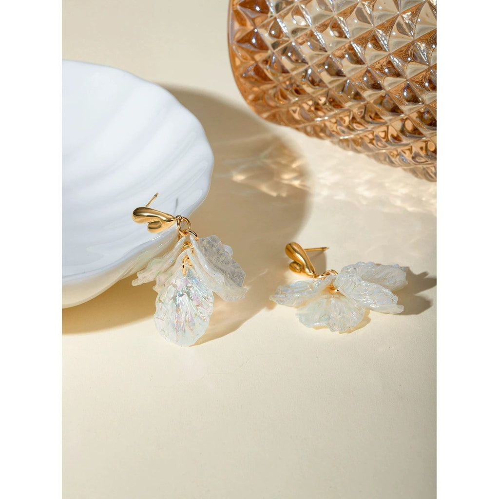 18k Gold Iridescent Flower Drop Earrings