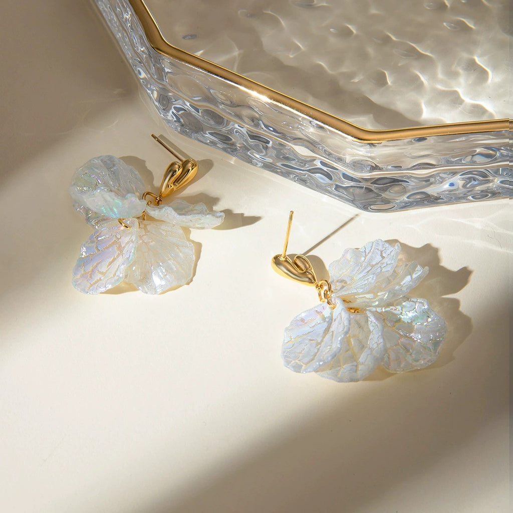 18k Gold Iridescent Flower Drop Earrings