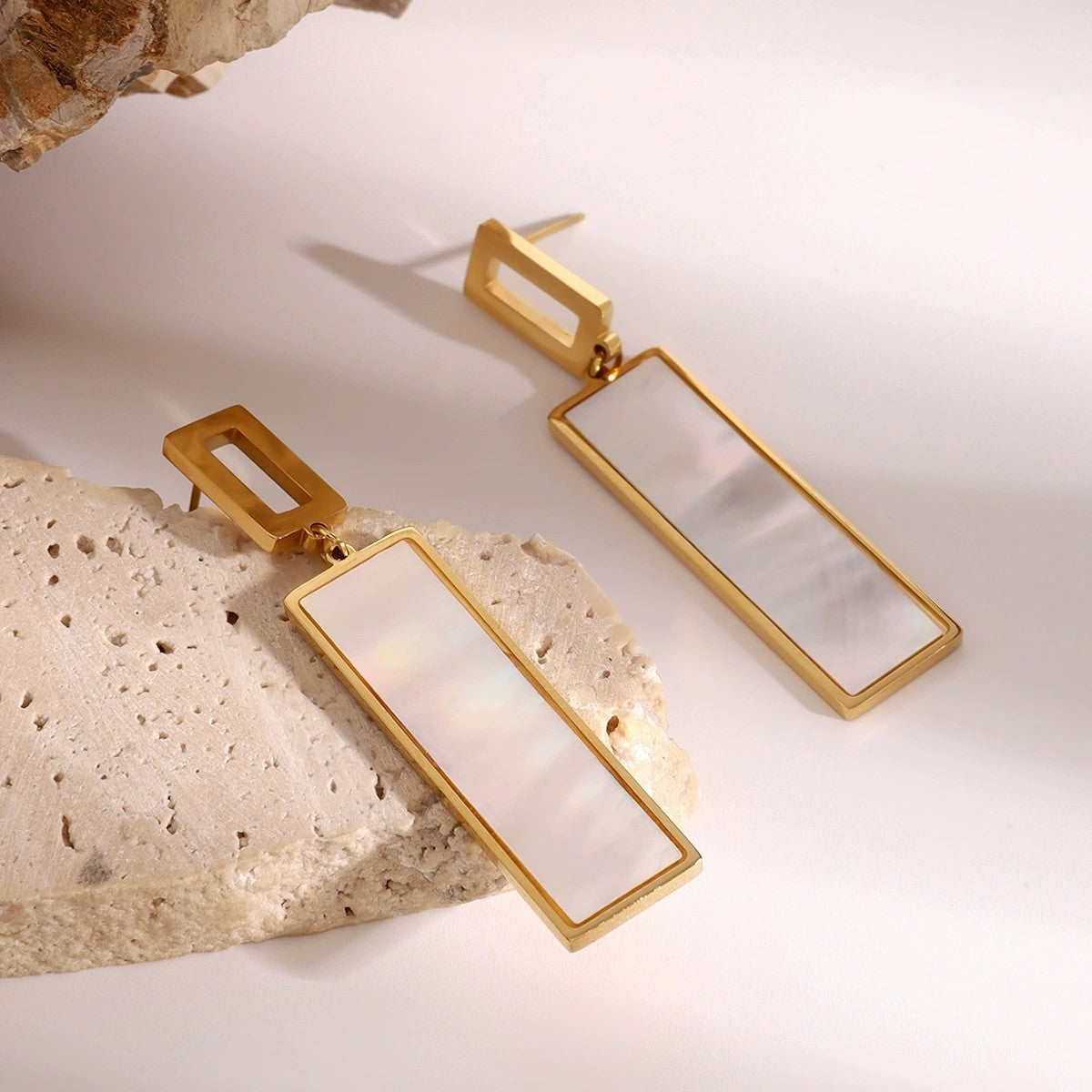 Cadre - 18k Gold Mother of Pearl Geometric Drop Earrings