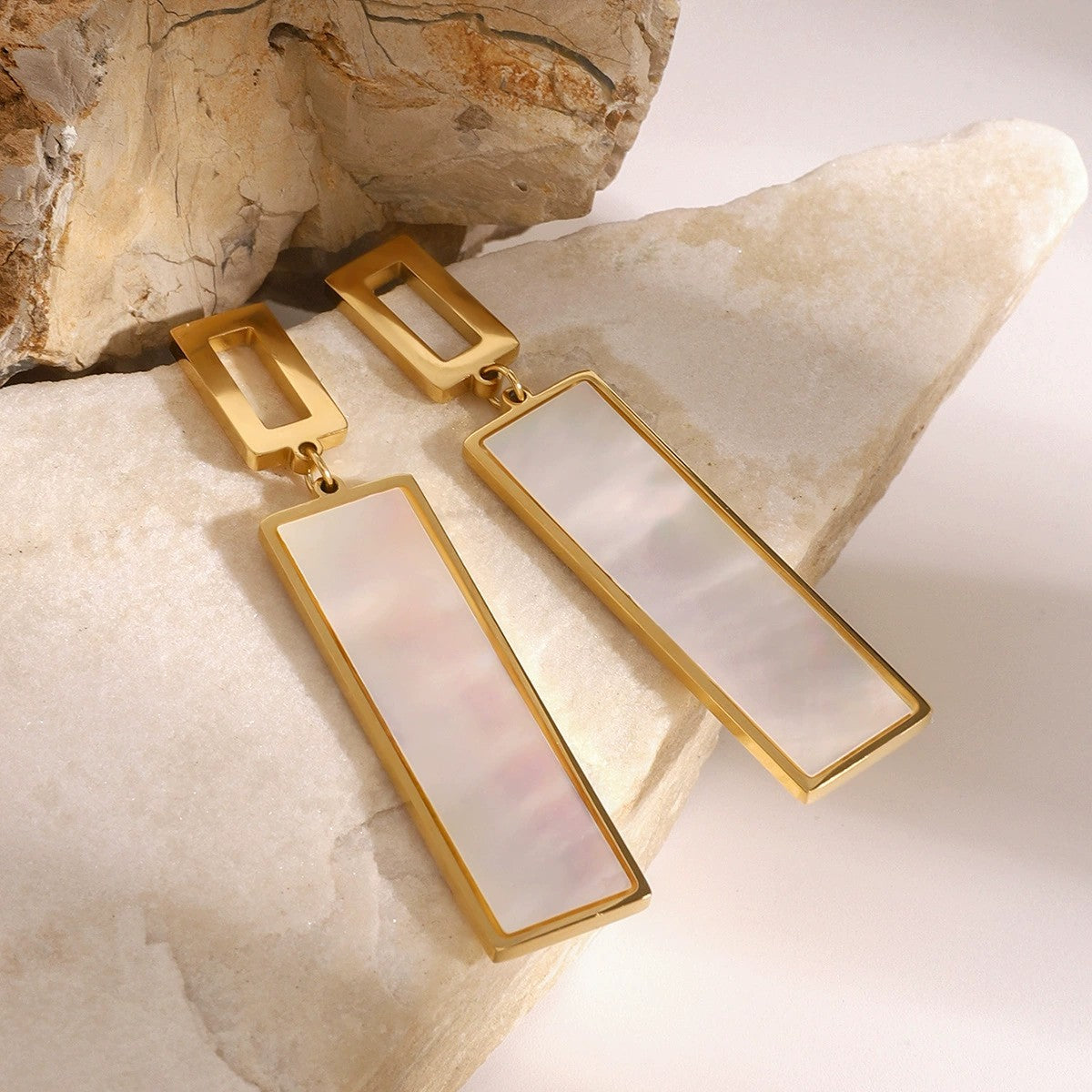 Cadre - 18k Gold Mother of Pearl Geometric Drop Earrings