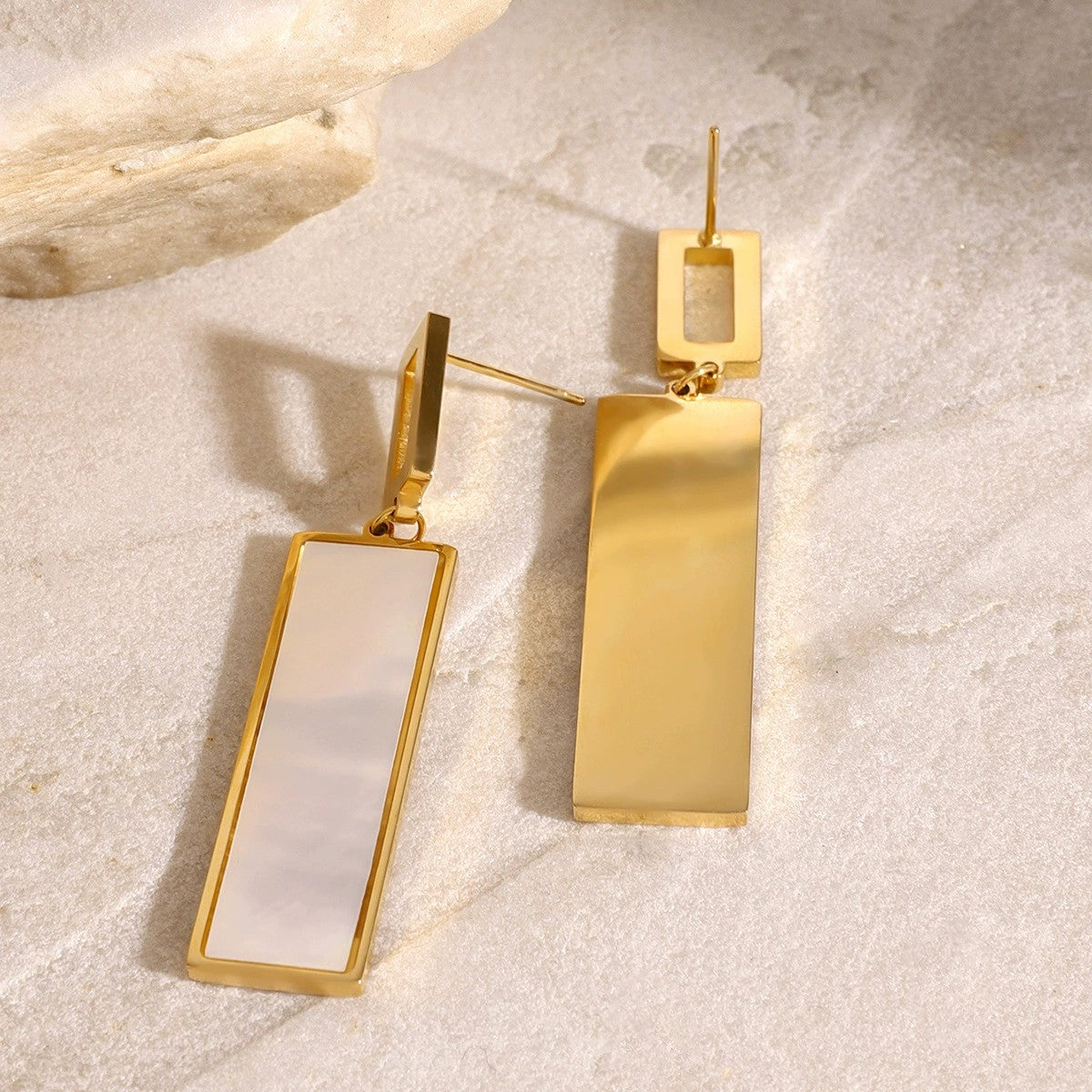 Cadre - 18k Gold Mother of Pearl Geometric Drop Earrings