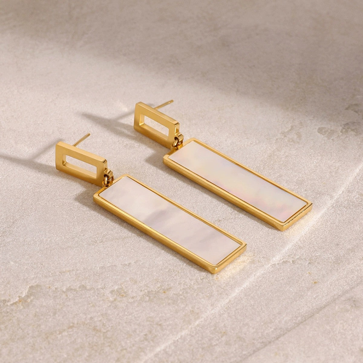 Cadre - 18k Gold Mother of Pearl Geometric Drop Earrings