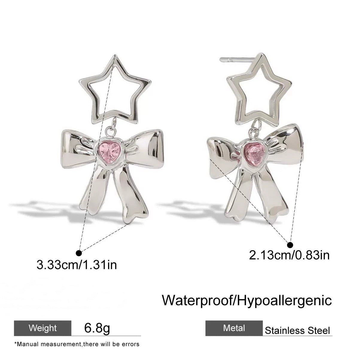 Noël - 18k Gold Bow Star Pink Crystal Earrings