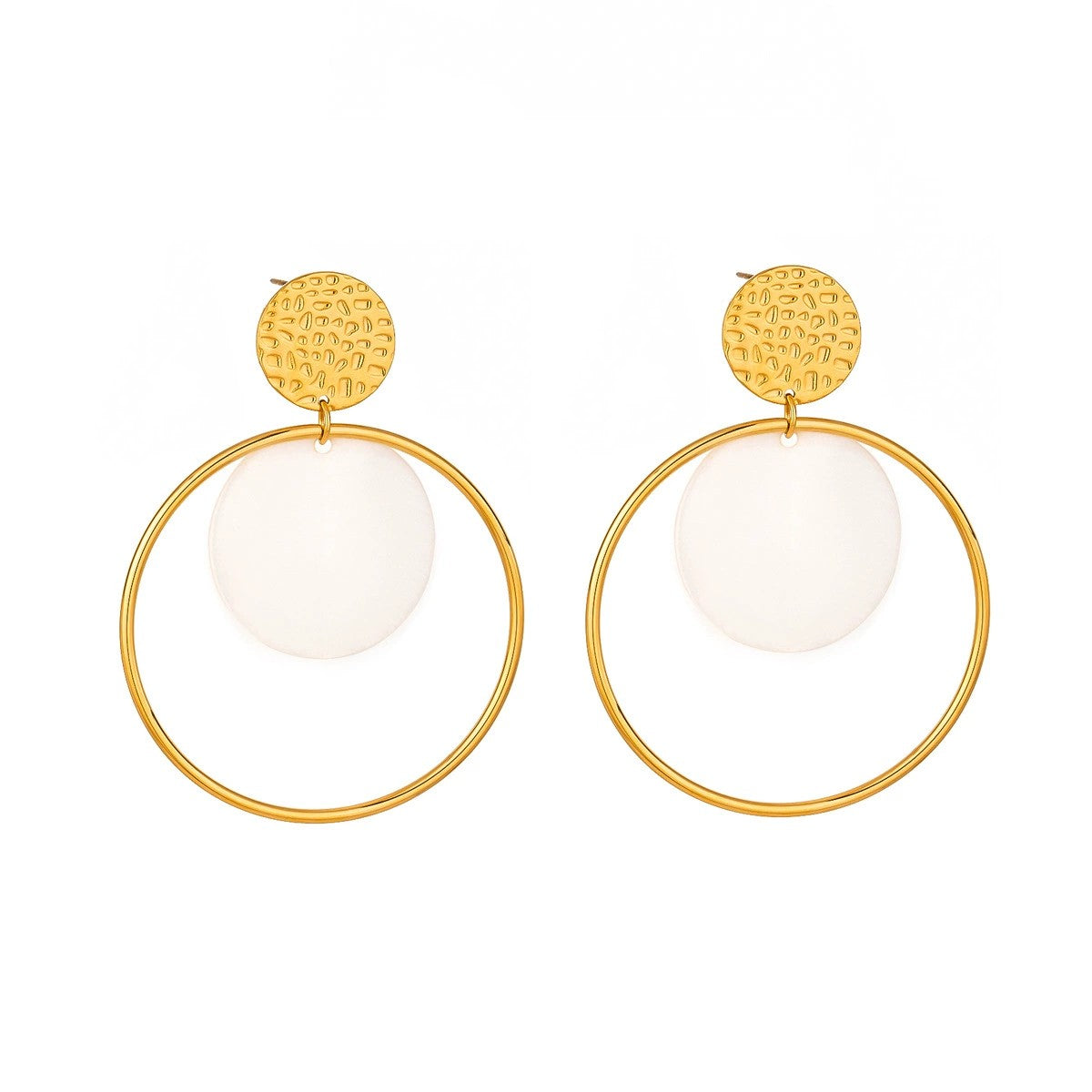 Étoile - 18k Gold Textured Disc Shell Hoop Earrings