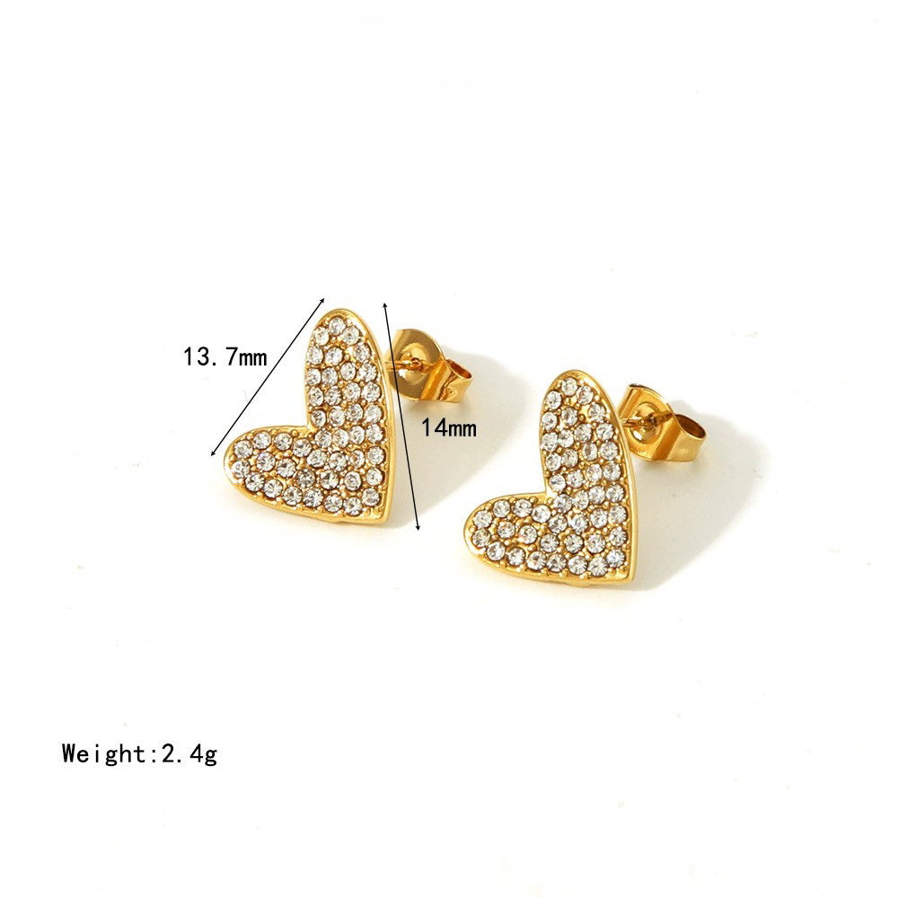 Étincelle - 18k Gold Pavé Crystal Heart Earrings