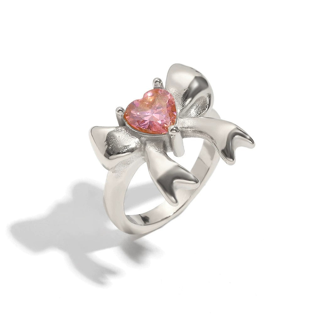Noël - 18k Gold Bow Pink Crystal Ring